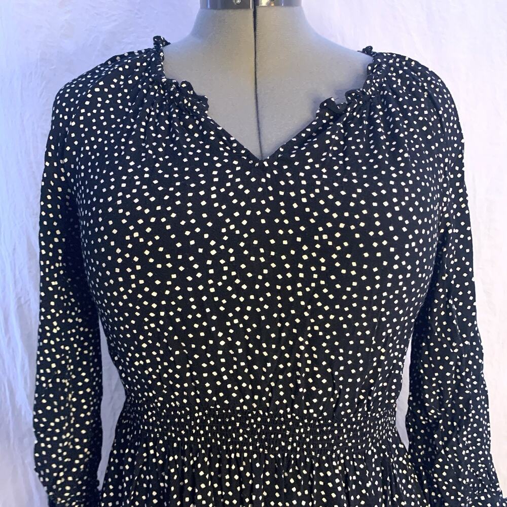 Talbots Black White Dot Midi Dress, Size M Dark Academia Dark Feminine Romantic